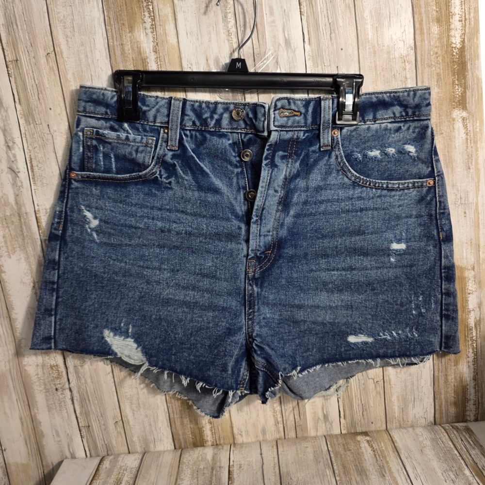 Wild Fable Highest Rise Cutoff Denim Shorts Blue Distressed Button Fly Size 12